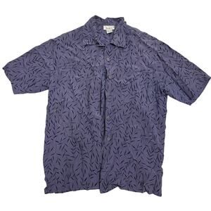 💜 100% Silk Purple Leaf‑Print Button Top ✨ Size S